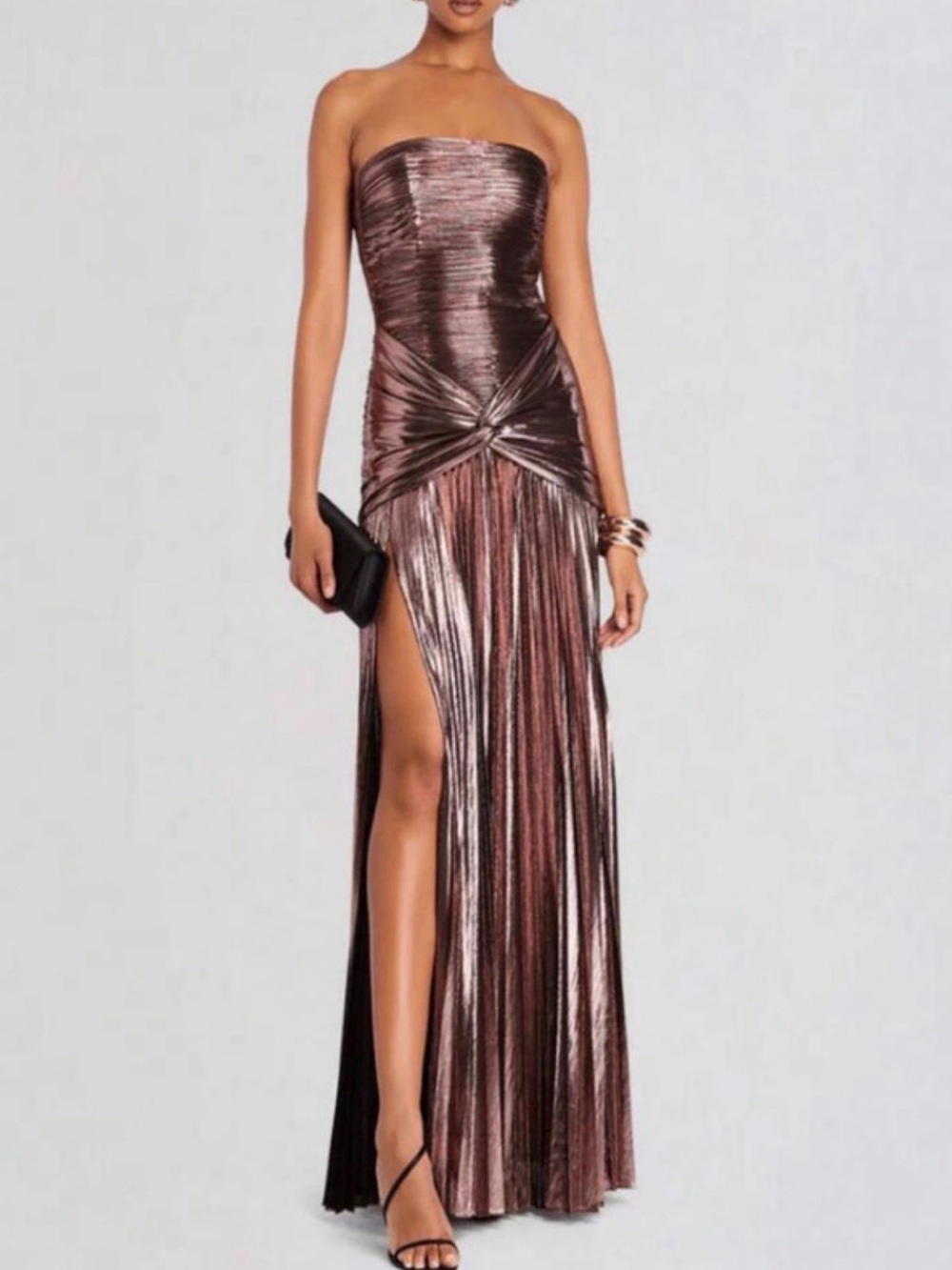 Strapless Metallic Rose Gold Evening Gown